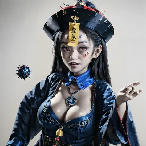   ((top quality, 8 thousand, masterpiece:1.3)) , intricate details, jiangshi girl costume, woman in her 20s, dressed as a jiangs...