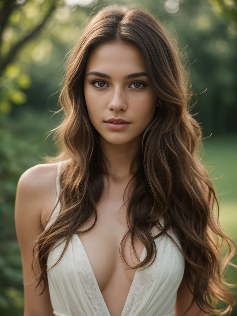 (best quality,8k,highres:1.2), facing viewer, solo focus, alone in photo, 1girl in frame, beautiful detailed eyes, beautiful detailed lips, extremely detailed face, 21-year-old model, freckles on the cheekbone, 1 Lithuanian model, arafed dark brown hair, skinny body, oval-shaped face, hazel eyes, slender woman, long wavy hair, tan skin, depth of field, cinematic lighting, UHD, masterpiece, best quality, highres, ccurate