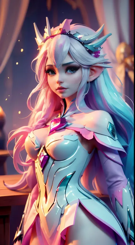 Elfgirl (rose quartz SU-Elsa frozen Disney Tinker waifu mezclando modelos .) (ultra FUSION of white and pink hair) Highly detail...