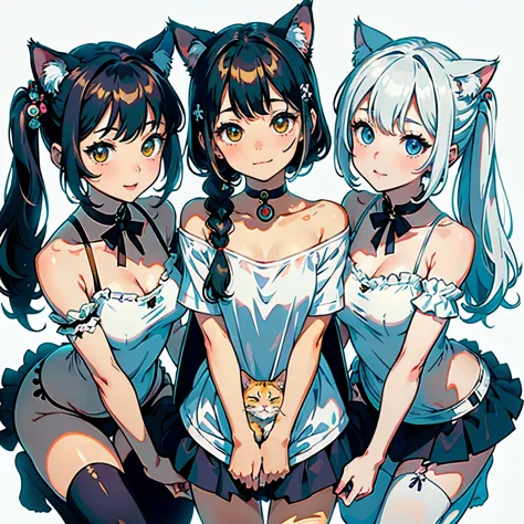 (highest quality, masterpiece, High resolution)、(anime art)、,cinematic light、soft light、three girls、(several girls)、black hair、B...