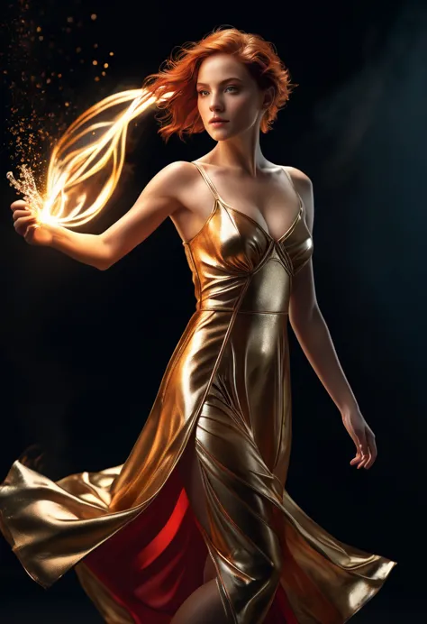 raw photo, 1 mage_woman, masterpiece, highest quality, dynamic position, super detailed, (fire_dress), fluid movement, light tra...