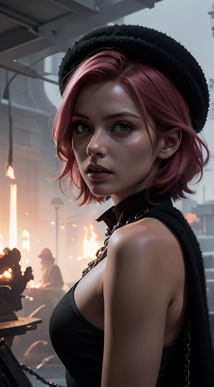 Hornyfier a photorealistic dramatic fantasy render of a pink coloured haired young girl with a black wool hat on her head by wlop, artgerm, greg rutkowski, alphonse mucha, beautiful dynamic dramatic dark moody lighting, shadows, cinematic atmosphere, artstation, concept design art, octane render, 8 k a photorealistic dramatic fantasy render of a pink coloured haired young girl with a black wool hat on her head by wlop, artgerm, greg rutkowski, alphonse mucha, beautiful dynamic dramatic dark moody lighting, shadows, cinematic atmosphere, artstation, concept design art, octane render, 8 k, Khorne_World a photorealistic dramatic fantasy render of a pink coloured haired young girl with a black wool hat on her head by wlop, artgerm, greg rutkowski, alphonse mucha, beautiful dynamic dramatic dark moody lighting, shadows, cinematic atmosphere, artstation, concept design art, octane render, 8 k, skulls, chain, spikes, fantasy, fire, red glow, red theme (Masterpiece:1.3) (best quality:1.2) (high quality:1.1)