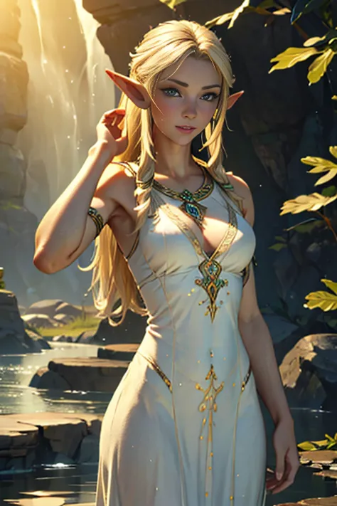 In a magnificent masterpiece captured in the highest quality, a stunningly beautiful elf woman stands in the rain. Her flawless ...