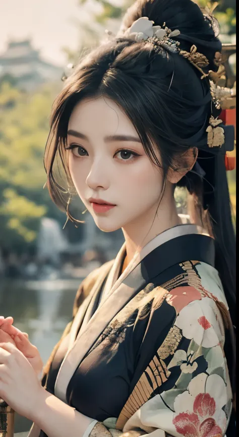 best quality，masterpiece，high resolution,Chinese Hanfu，traditional Chinese painting，luxury headwear，Gauze Kimono， xianxia, Dress...