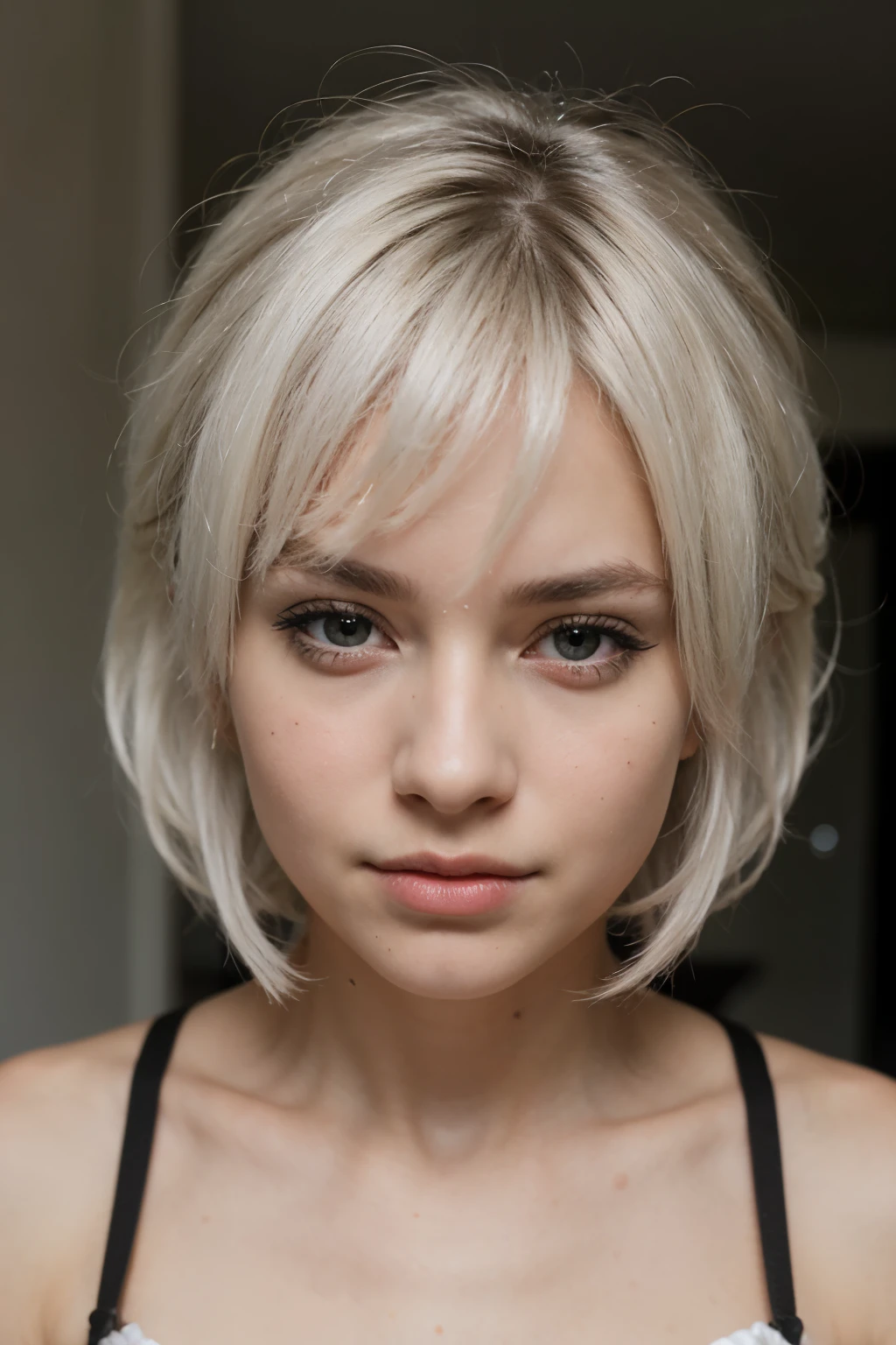 A close up of a woman with a short blond haircut - SeaArt AI