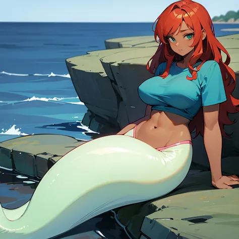 (((Alone))),(((Mermaid Woman))),(((Dark skin))),(((Green right eye))),(((Blue left eye))),(((Hair wavy redhead))),(curvy body), ...