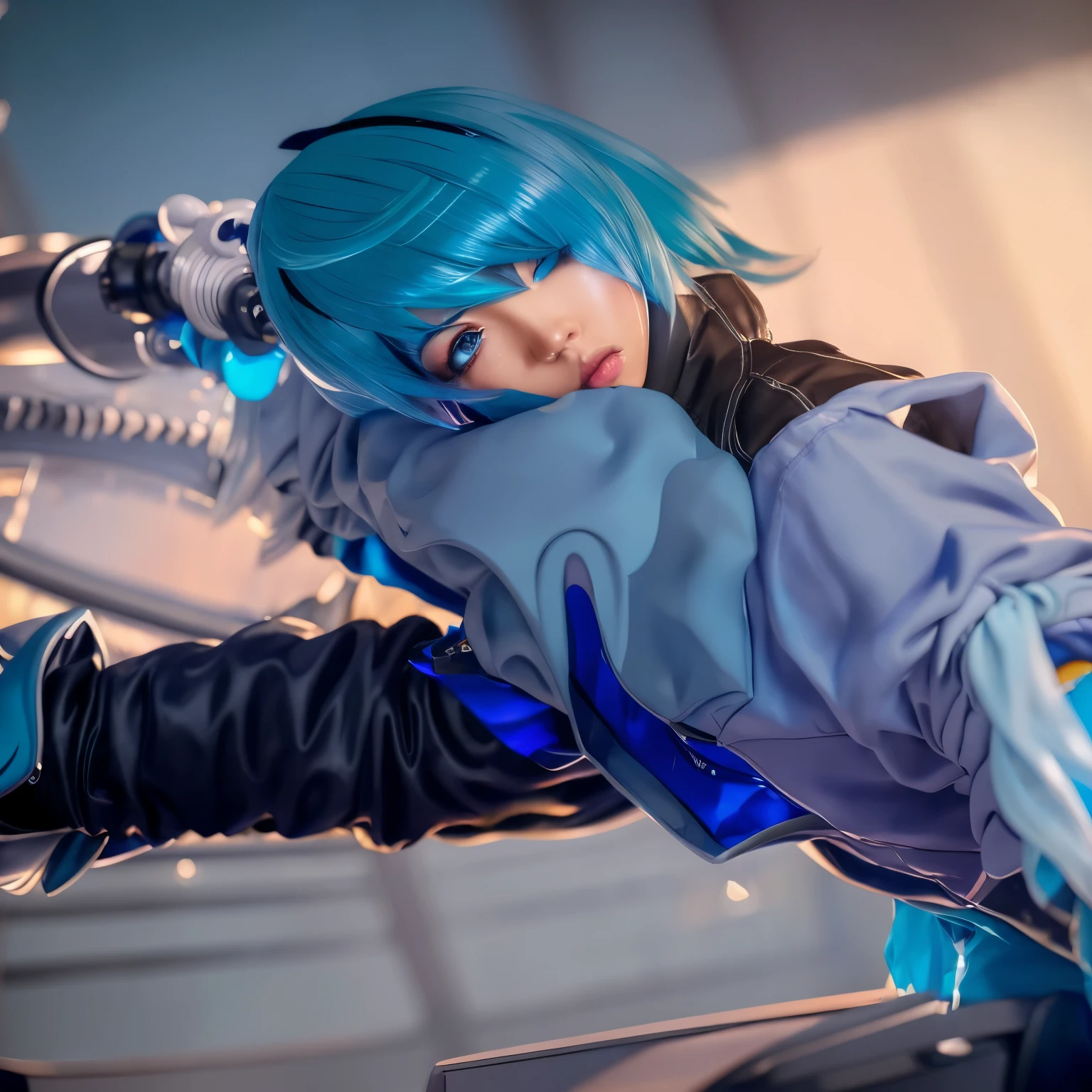 a close up of a person with a blue hair and a blue shirt, kda, ashe, extremely detailed artgerm, riven, ig model | artgerm, artgerm jsc, range murata and artgerm, 8k artgerm bokeh, teal skin, style artgerm, official splash art, pharah realistic 