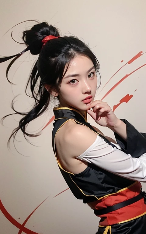 martial, 1girl, solo, simple background,
ustration style, Chinese martial arts war scenes, chinese ink style, martial arts style,
(medium breasts:1.3), long sleeves, chinese clothes, (glowing:1.4), splashing, fighting stance,,
Chinese calligraphy, ink painting, characters, calligraphy characters, text background
