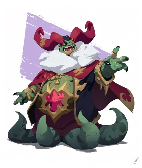 Close-up of a cartoon monster holding a knife and fire, Fat ripped satanic creature, Pudge in Dota 2, Dota 2 concept art, Ogre, monster concept art, orc, Roadhog in Overwatch, orc themed, blizzard concept artists, Greg Rutkoski concept art, Balrog concept ...