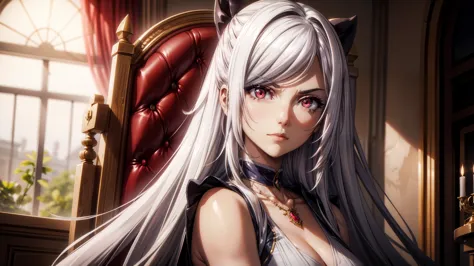 ((best quality)), ((work of art)), (detailed),superb quality, masterpiece, high resolution, 1girl sitting on a throne, [red eyes...