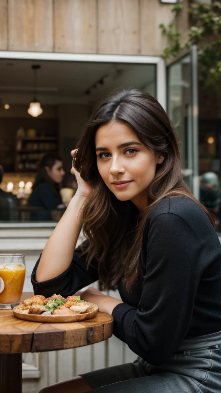 a woman sitting at a table with a plate of food, a character portrait by Maud Naftel, instagram contest winner, barbizon school, behance hd, matte photo, masculine