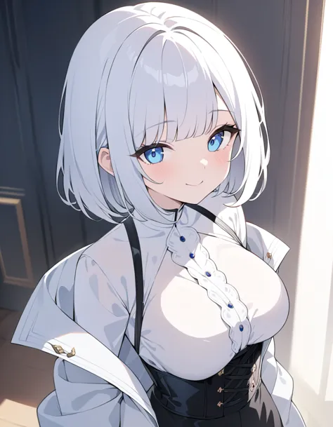 (highest quality)), ((masterpiece)), (be familiar with), perfect face((highest quality)）cute,beautiful girl,Pure white hair,bang...
