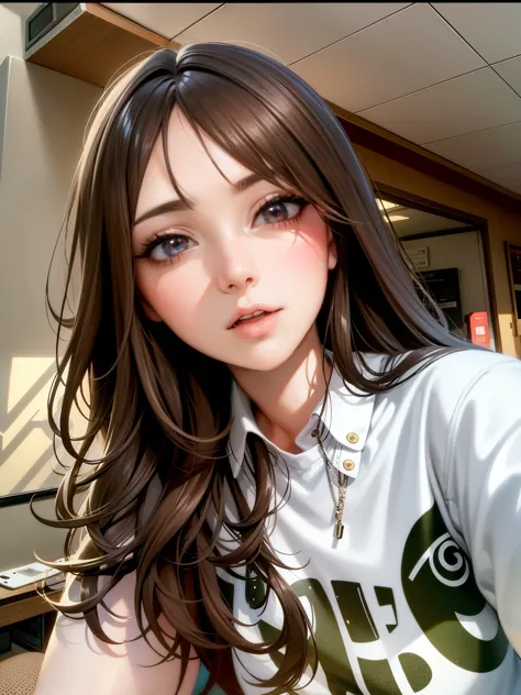 there is a woman that is taking a selfie with her cell phone, realistic artstyle, realistic anime artstyle, realistic anime 3 d ...