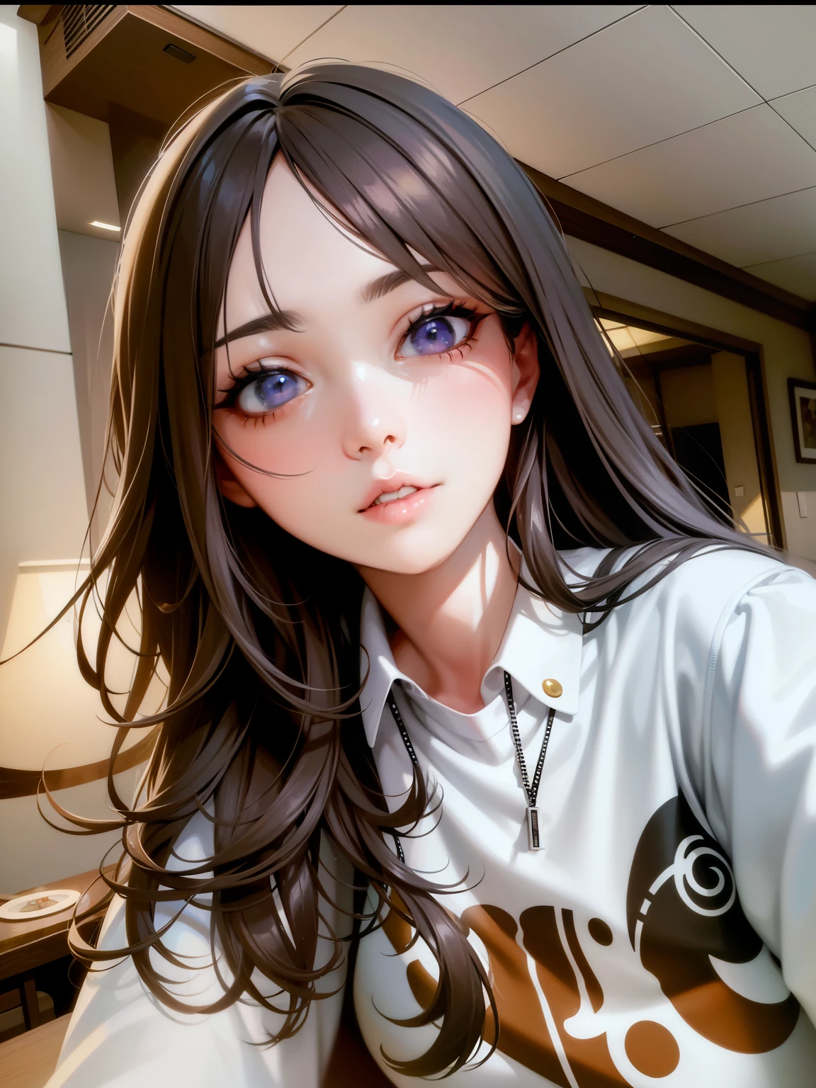 there is a woman that is taking a selfie with her cell phone, realistic artstyle, realistic anime artstyle, realistic anime 3 d style, digital anime illustration, realism artstyle, kawaii realistic portrait, photorealistic!!!!!!! art style, realistic anime art style, photorealistic artstyle, anime style. 8k, realistic. cheng yi, realistic cute girl painting