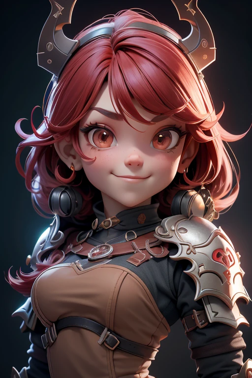 Hermosa cabeza femenina vikinga, pelo rojo, disfraz de guerrera vikinga, en globo de nieve, sonrisa suave, Lindo retrato de cuerpo entero, figura esbelta de pie, Personaje de dibujos animados, personaje de pixar, medieval, Renderizado 3D, symatic lighting, Trazado de rayos. Rojo crujiente, luz radiante, bosque misteriosa, (la mejor calidad, 8K, high resolution, obra maestra:1.2), caprichoso.