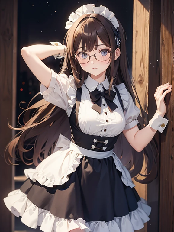 girl　Maid clothes　Glasses　brown hair　medium long hair