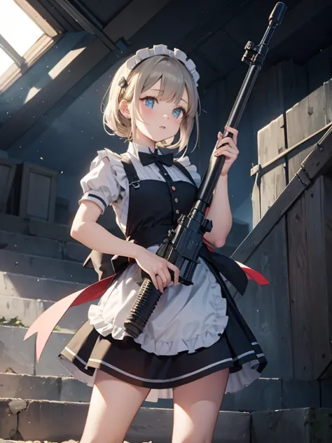 girl　maid clothes　anti-tank rifles　rocket launcher　assault rifle　beam rifle　hand gun