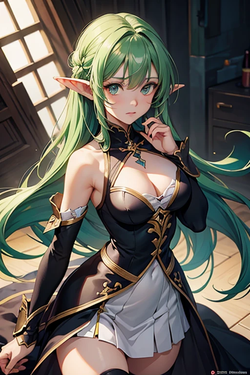 un primer plano de una mujer con cabello verde y un vestido negro, artegerm y Rossdraws, estilo artegerm, artegerm extremadamente detallado, artegerm lau, personaje de niña duende dnd, tono de piel verde,"chica monstruo",Duende hembra verde,in the estilo artegerm, estilo artegerm, Krenz Cushart y Artegerm, modelo uniforme | artegerm, inspirado en rossdraws