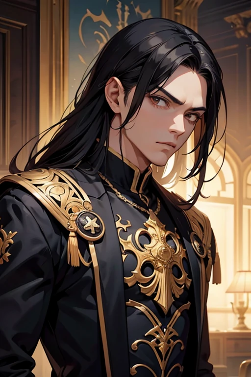 um close de um homem com cabelo negro e vestindo armadura preto, artegerm e Rossdraws, estilo artegerm, artegerm extremamente detalhado, artegerm lau, personagem dnd de rapaz humano, bonito,tom de pele branca,"demon king"masculine and virile, imposing and arrogant,senhor das trevas,in the estilo artegerm, estilo artegerm, Krenz Cushart e Artegerm, modelo uniforme | artegerm, inspirado em rossdraws