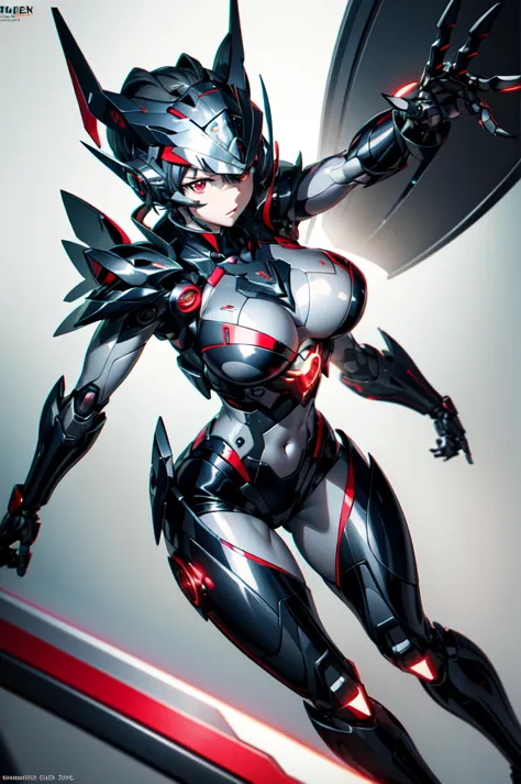 extraordinary beautiful girl, body, mechanical bare, mecha girl, black hair color hair, short hair details, (red eyes:1.3), inor...