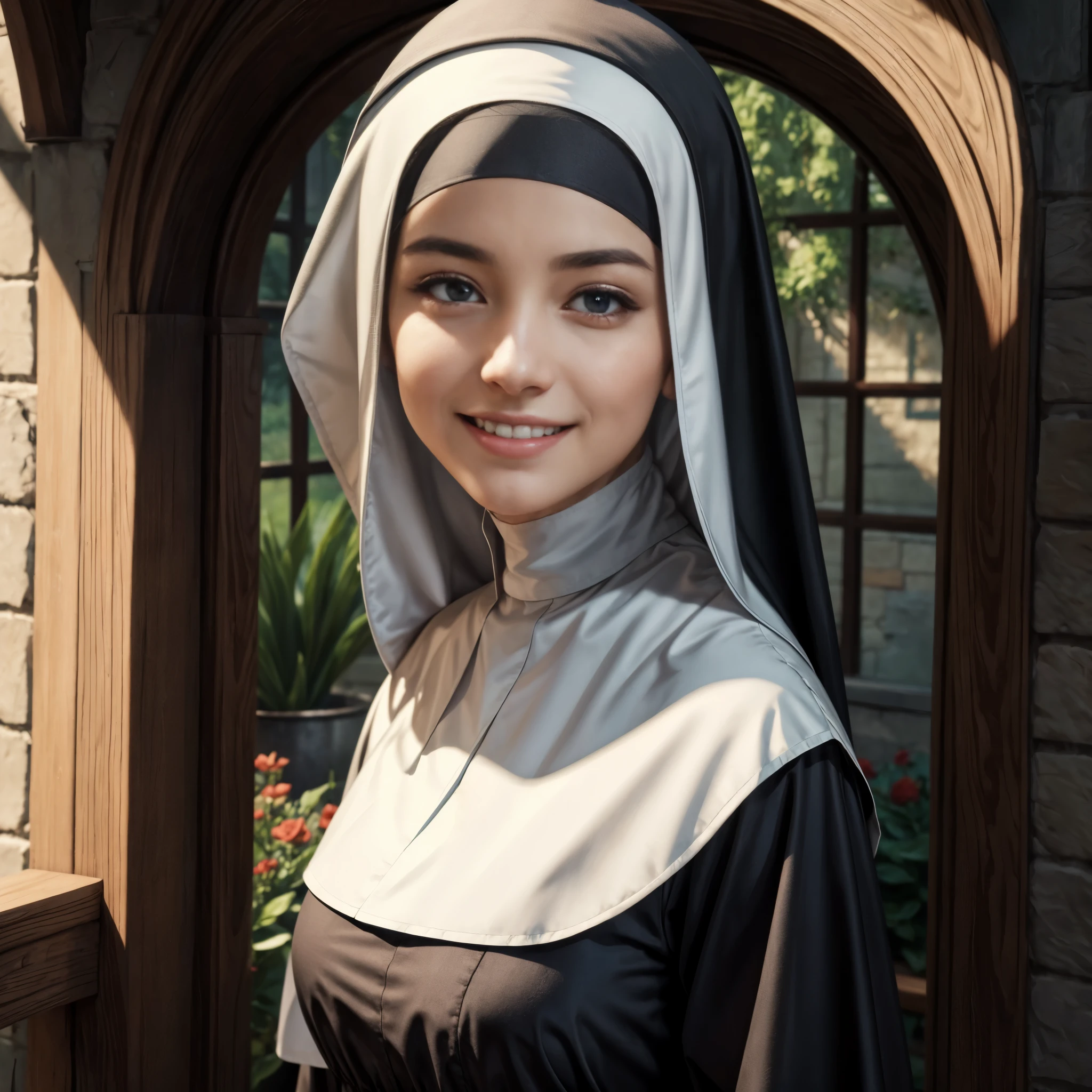 ((Nuns wearing nun dresses and nun caps in church)),perfect anatomy,gorgeous color grading,masterpiece,8k,high detail,perfect hand,full body,Exquisite facial features,the perfect face,(Realism：1.4),cinematic lighting