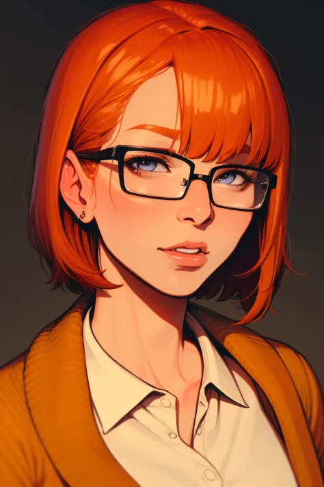 Ginger nerd, portrait, short hair, bangs, glasses, nose piercing, detailed face