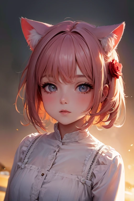 Una chica con cabello rosa y orejas de gato..