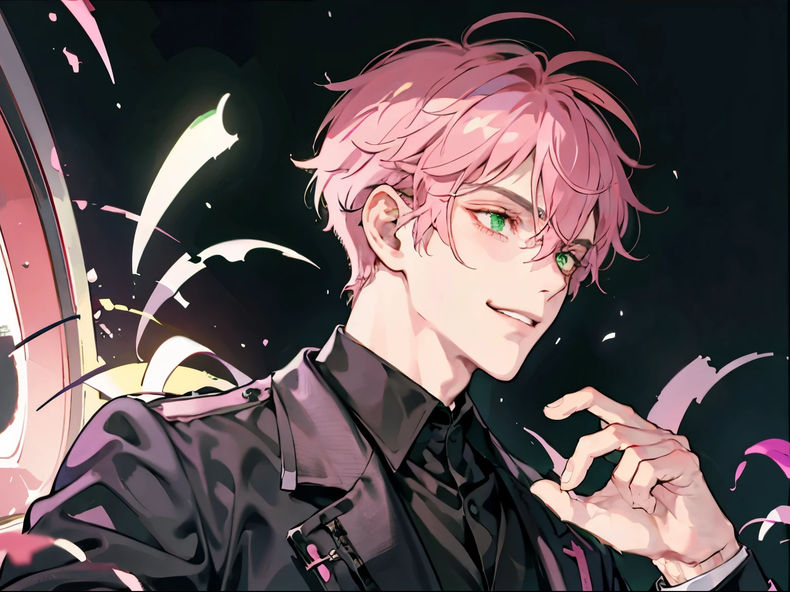 Anime guy with pink hair and glasses holding a cigarette - SeaArt AI