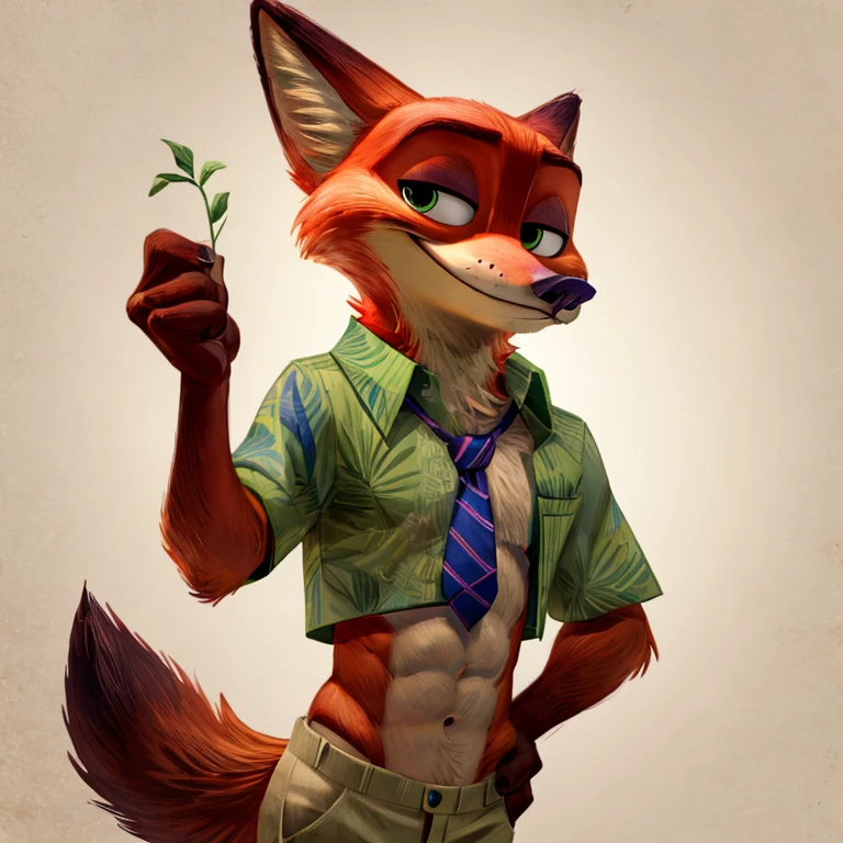 A Digital Artwork Of Nick Wilde With Abs Wearing A Crop Top Of His 