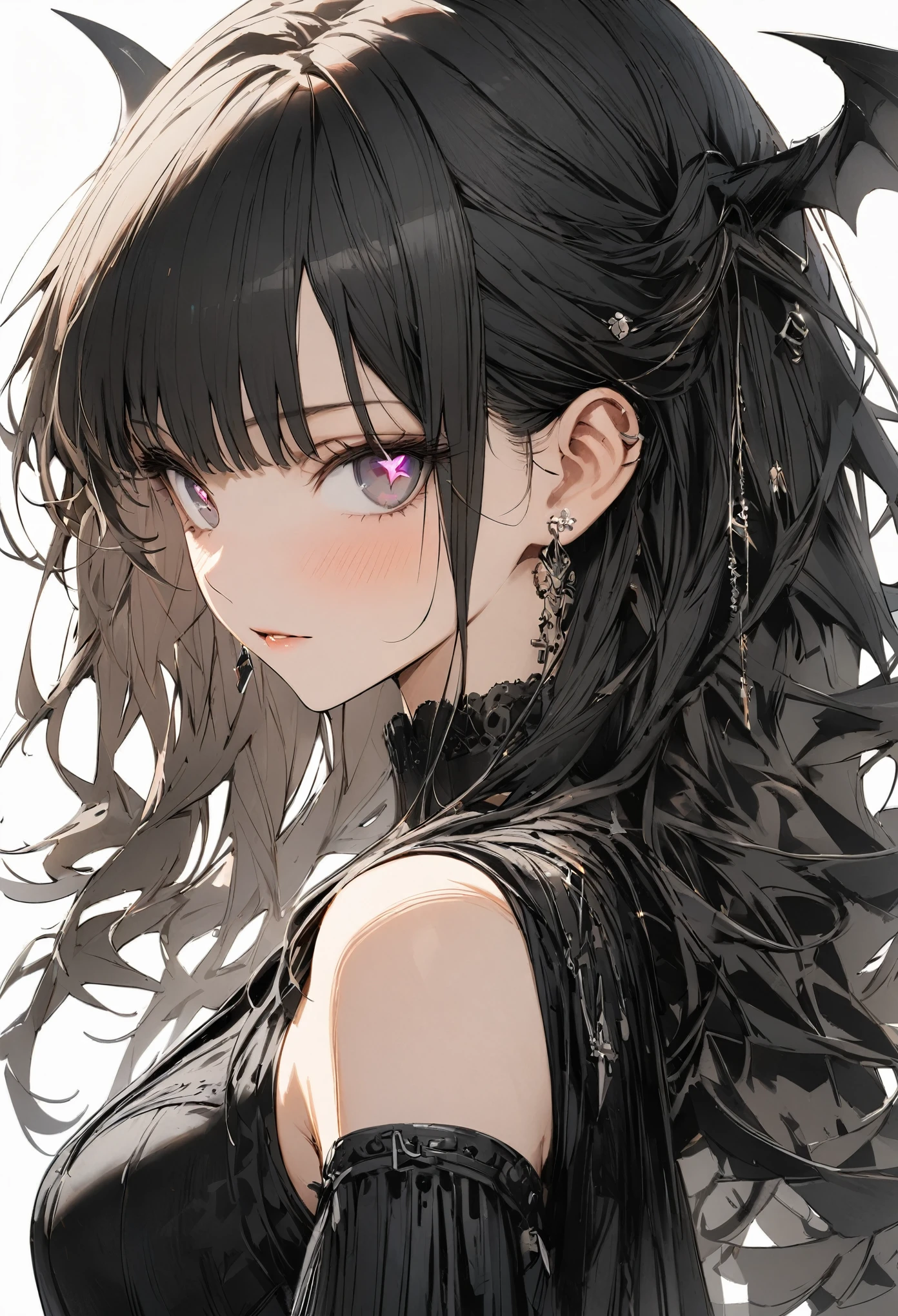 Anime girl with long black hair and pink eyes SeaArt AI