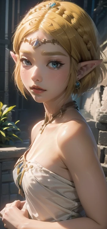 (((Best Quality))), ((Ultra-detailed)), (extremely detailed photo), ((extremely delicate and beautiful)),(Cute delicate face), ((masterpiece)), perfect anatomy, intricate, (highly detailed), masterpiece, photorealistic,A 23 years old dignified Princess Zelda,(Background of Hyrule Castle),(holding Master Sword),tall girl,(gold hair and crown braid and short hair and blue eyes),(Dynamic pose),alone, double eyelid,delicate skin,slender body shape,Legend of Zelda tears of the kingdom