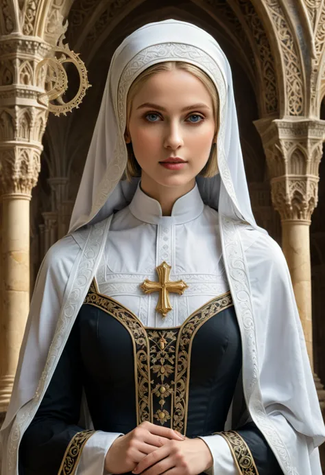 Nun, abbey, (masterpiece, best quality, Professional, perfect composition, very aesthetic, absurdres, ultra-detailed, intricate ...