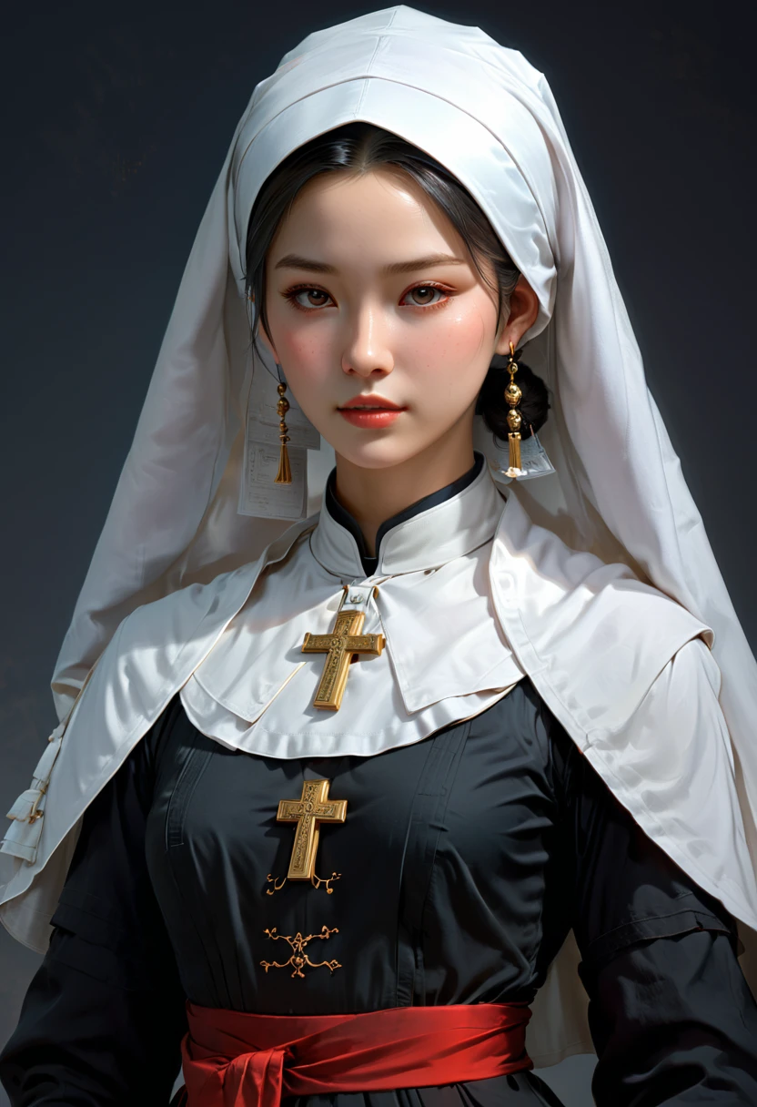 young Nun, by cgsociety and fenghua zhong, (masterpiece, best quality, Professional, perfect composition, very aesthetic, absurdres, ultra-detailed, intricate details:1.3)