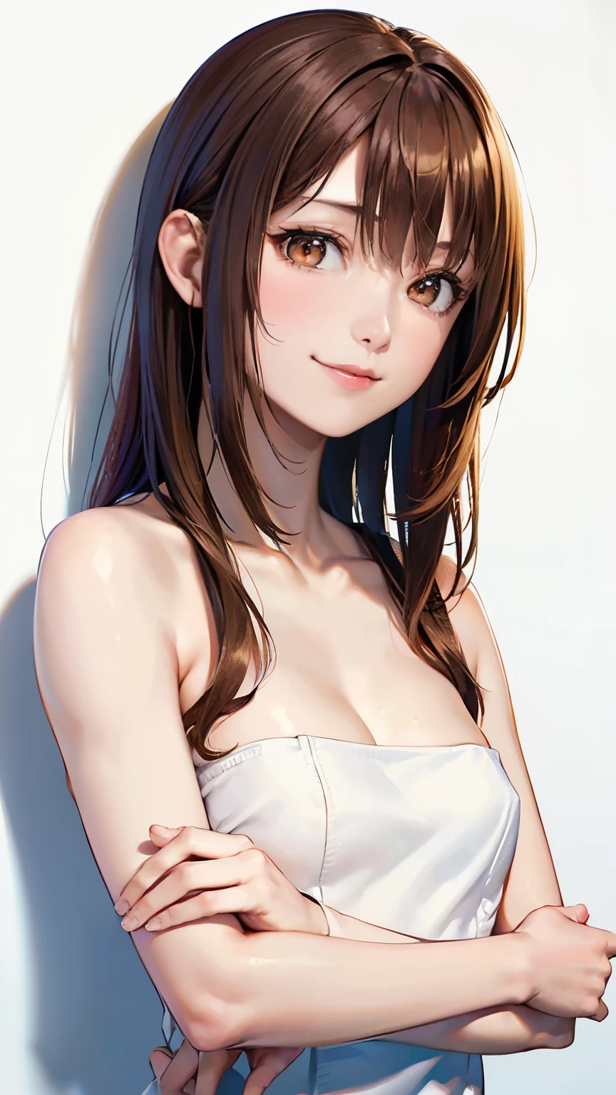 (highest quality, 8K, 32k, masterpiece, nffsw:1.2), (RAW photo), (realistic), (Photoreal:1.2), (High resolution), Super detailedな, very beautiful face and eyes, 1 girl,  round and small face, big breasts thin waist、(((small breasts)))、(((white wall background)))、slim proportions, (Completely naked:1.53), (bust shot)、(((redhead)))、((short sleeve sailor suit))、laughter、looks happy、(fold your arms in front of the chest)、(Close-up、highest quality、high detail、Rich skin details、nffsw)、(highest quality, 8K, oil, table top:1.2), Super detailed, (realistic, realistic:1.37), (((full body shot)))、Bright colors, (((fold your arms)))、(((sexy atmosphere)))、(((20 year old woman)))、(((Place your index finger next to your face)))、((messy hair))、(((naughty look)))、((Bust isＤcup))、(((light brown hair)))、(((length)))、(((white background))), (((bullish smile)))、(((cleavage)))、(((girly hairstyle)))、(((long hair)))、(((in front of a white wall)))、(((light brown hair)))、(((laughter)))、(((calm face)))、(((The girth of the chest is 85 cm)))、(((small breasts)))