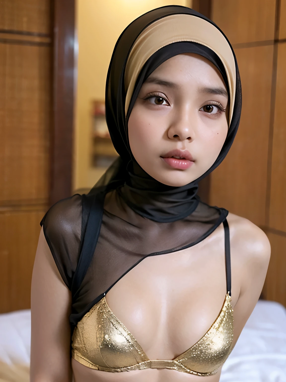 Very Thin body Wearing Bra Lingerie HIJAB MALAY GIRL