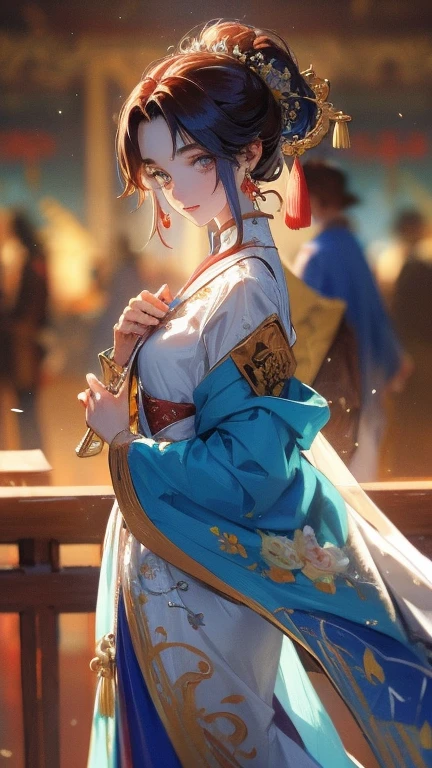 An ancient Chinese beauty, charming temperament, long flowing skirt, clear face, pretty eyes, surrounding osmanthus, proportional masterpiece of perfect body structure, Super detailed, epic composition, color tattoo art, new traditional tattoo art, color tattoo art, mysterious warm and friendly atmosphere