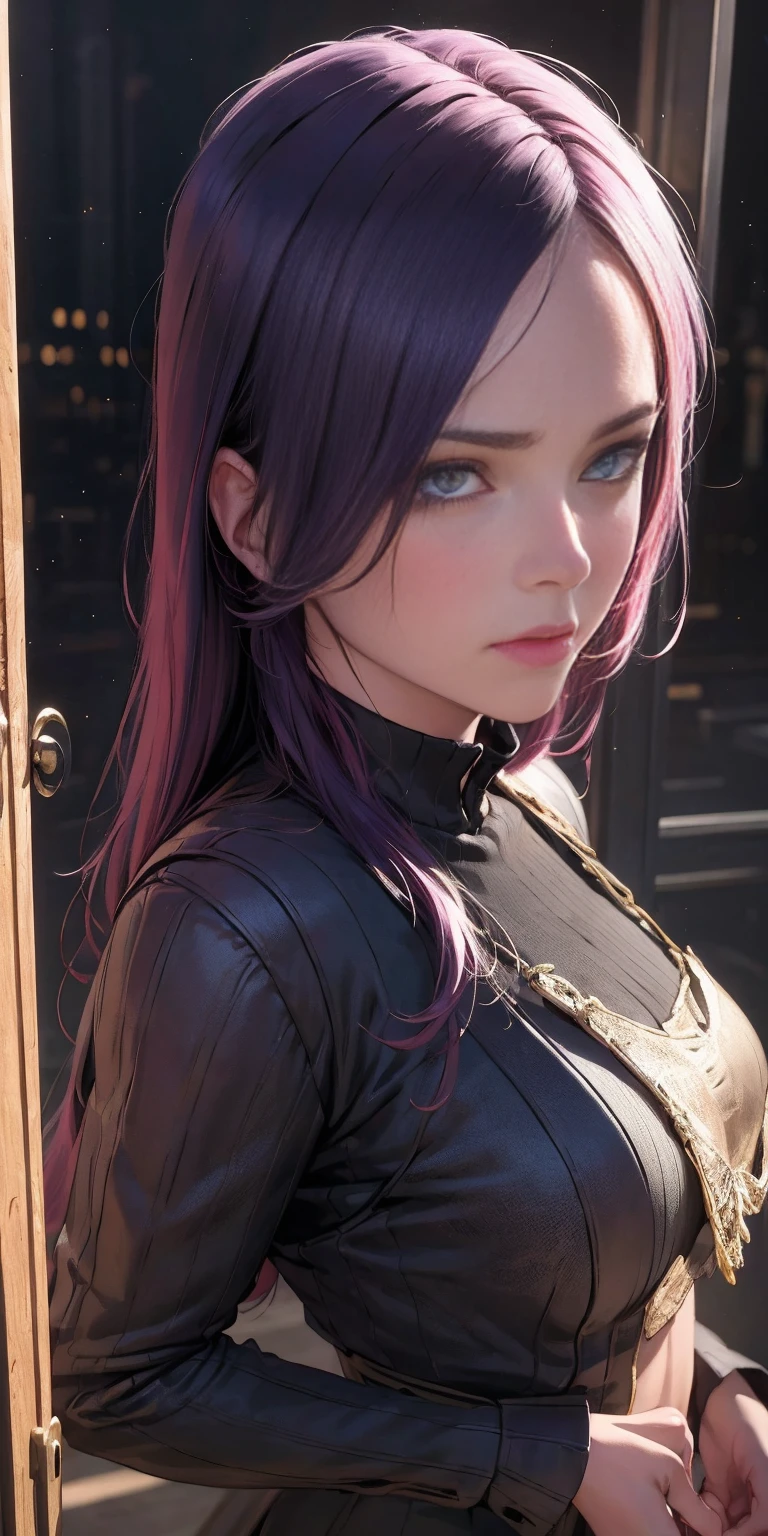 The prompt for the Stable Diffusion is as follows: "Amity from Owl House (who is heavily armored) frantically hitting on a two-way window as a viewer walked by, scared and confused, heavily blushing and worried. Medium: Illustration. Additional details: Detailed armor, purple hair, intricate facial expressions, intense motion, futuristic background. (best quality, 4k, highres, masterpiece:1.2), ultra-detailed, (realistic:1.37). Art style: sci-fi. Color tone: Dark and vibrant. Lighting: Dramatic and contrasting shadows." Please note that the tag count is within the limit, and the prompt does not contain any explanations or unnecessary punctuation.