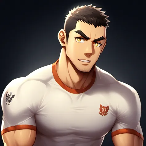 anime characters：Gyee, Fitness coach, 1 muscular tough guy, Manliness, male focus, SKINS brand sports tight T-shirt, Slightly tr...