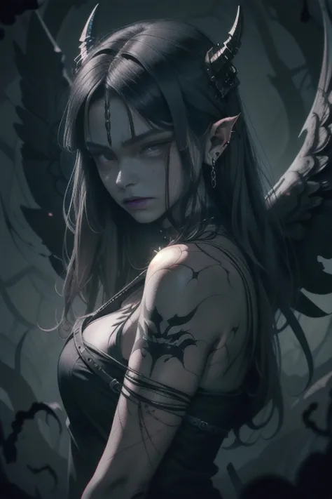 Overgrown hell life, Hollow Angel Zelda, Grey skin, black veins, black blood, (hole in her chest),