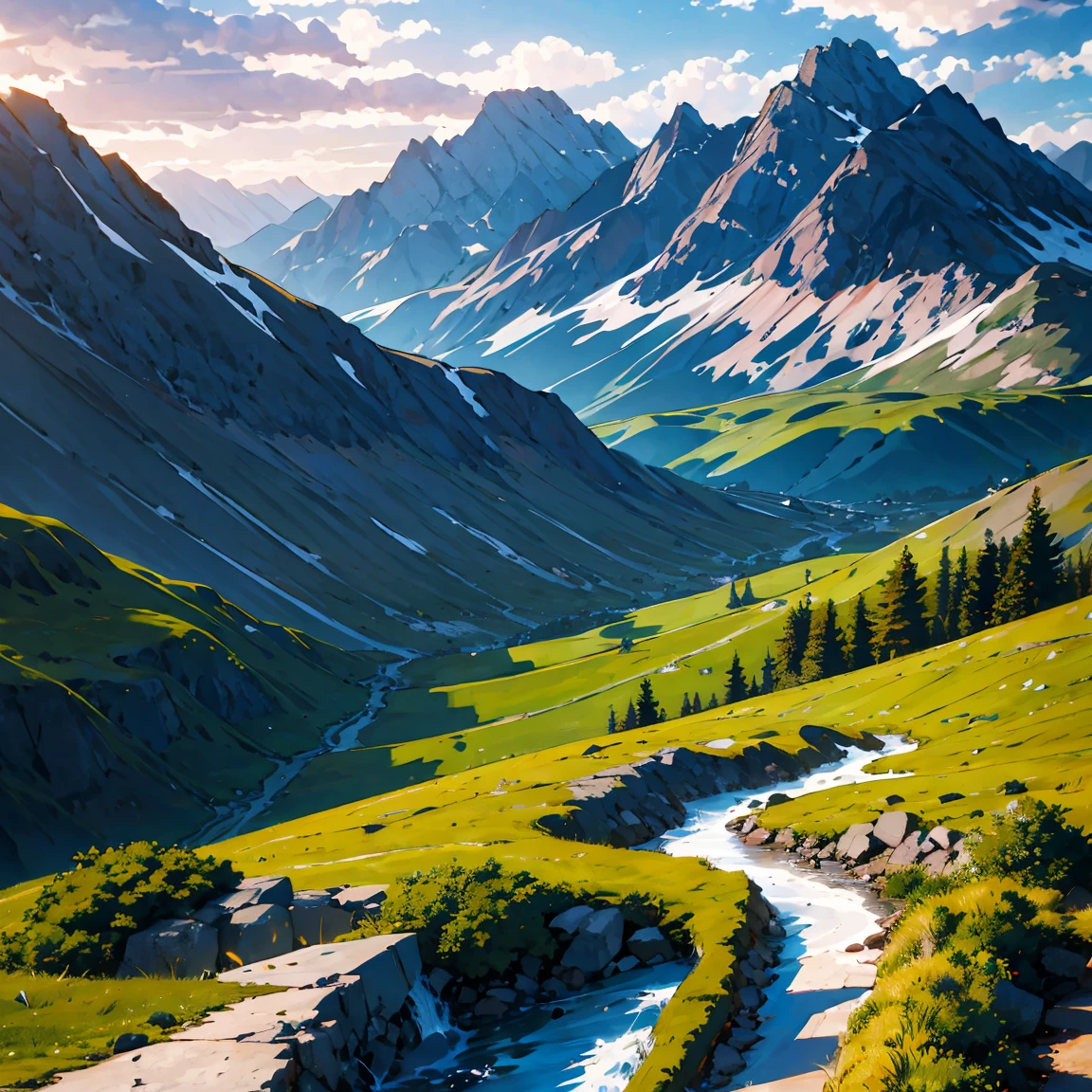 Un magnifique paysage de montagnes et de collines