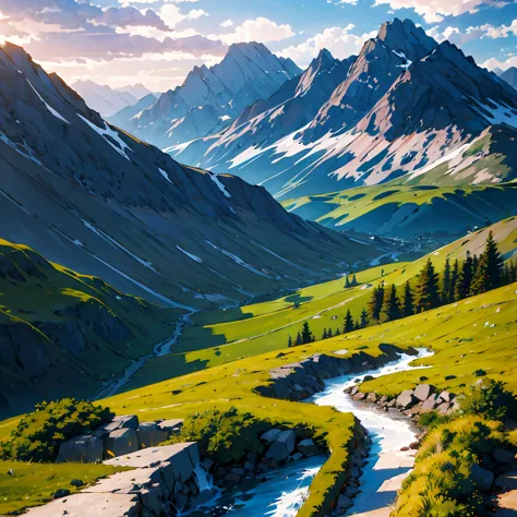 a beautiful landscape with mountains and hills