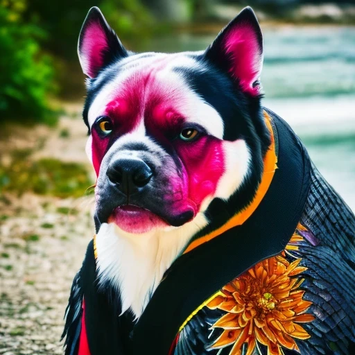 There is a dog that is wearing a jacket and a flower - SeaArt AI
