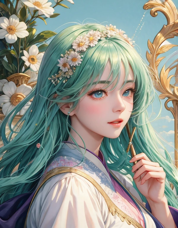 翼を持つプリンセスof女of子, green, pastel, Sparkling, dramatic, 夢ofような, pastel, watercolor, Whimsical, delicate, 貝殻of王冠, Trending with ArtStation, very detailed, Complex, portrait, digital painting, ファンタジーofテーマ, Fantasy robes, ファンタジーofコンセプトアート, fantasy character art, smug, 十代of少女, perfect body, full body, 夢ofような, pastel, watercolor, Whimsical, delicate, 貝殻of王冠, Art by Reusch and Reuss van Baarle, Trending with ArtStation, very detailed, Complex, portrait, digital painting, (映画ofような写真:1.3) of (realistic:1.3),(interesting:1.3) Chibi, constellation, (1女of子, alone:1.2), (Chibi:1.3), eyeliner, eyelash, looking at the viewer, (つやofある肌:0.16), (green白い肌:0.33), (body blush:0.38), beautiful eyes, anime, realistic, masterpiece, highest quality, movie stills, 雲of女of子, floating in the sky, (close:1.1), bright, Happy, fun, soft lighting,very detailed,(art nouveau:1.3),(baroque art:1.3),(80 年代ofアート:1.3),naturalism,land art,regionalism,Shutterstock contest winner,Trending on Unsplash,Featured on Flickr