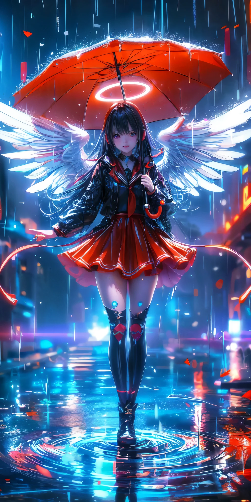 anime girl with angel wings holding an umbrella in the rain, anime style 4 k, anime art wallpaper 8 k, anime art wallpaper 4k, anime art wallpaper 4 k, anime style. 8k, anime wallpaper 4k, anime wallpaper 4 k, by Yuumei, 4k anime wallpaper, anime style digital art, anime styled digital art, nightcore