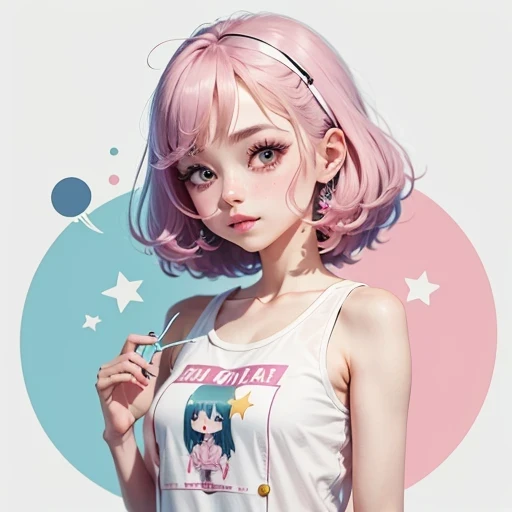 a cute little girl, pink lips, Wearing a bright white shirt, Soft aurora punk color palette style, Anime illustration of her face, Animated GIFs, Hand drawn animation, charming sketch, Soft and bright, Blurry, ultra flat style, White--Air Background 1:1--niji 5--expression style 