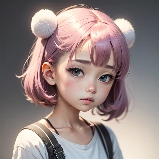 a cute little girl, pink lips, Wearing a bright white shirt, Soft aurora punk color palette style, Anime illustration of her face, Animated GIFs, Hand drawn animation, charming sketch, Soft and bright, Blurry, ultra flat style, Whole cowhide--Air Background 1:1--niji 5--expression style 