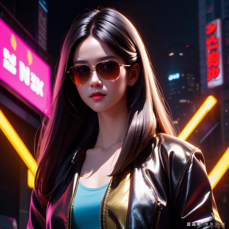 (masterpiece, best quality:1.2), 1girl, ((masterpiece, highest quality, Highest image quality, High resolution, photorealistic, Raw photo, 8K)), Retro Game, Nintendo, SEGA, Namco, Cyberpunk 1:25 miniatures，illustration，Side viewing angle，（（Side viewing angle）），Wear gold wire-rimmed reflective sunglasses，Carry future weapons，very happy，Side viewing angle，whole body，three-dimensional，octane rendering，Perfect face，Collagen texture