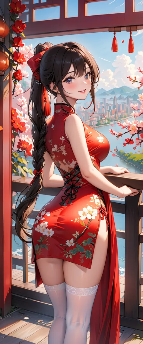 (best quality, 4k, 8k, highres, masterpiece:1.2), ultra-detailed, 1 woman, 20-year-old,city, (((Silk cheongsam))), open mouth sm...