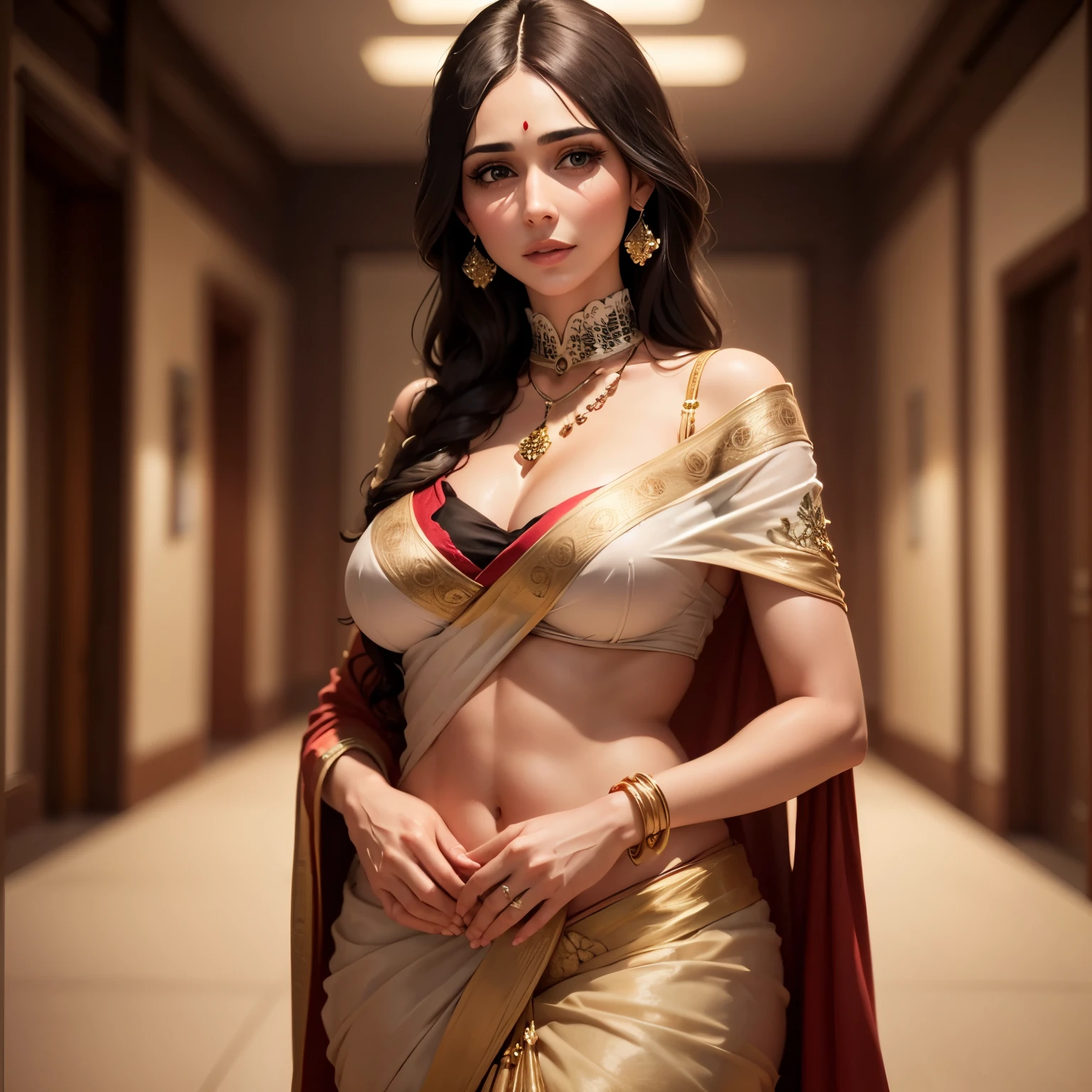 (masterpiece), best quality, expressive eyes, perfect face, solo Unohana from bleach in Indian saree , wearing earings,bangles, 30 year old women  perfect breasts perfect thigs facing towards screen  parted lips  feminine figure body wearing Indian embroidery beautiful full saree, full covered saree,beautiful expressive eyes ,  4k backlighting, smirky face ,