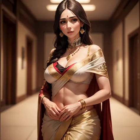 (masterpiece), best quality, expressive eyes, perfect face, solo Unohana from bleach in Indian saree , wearing earings,bangles, ...